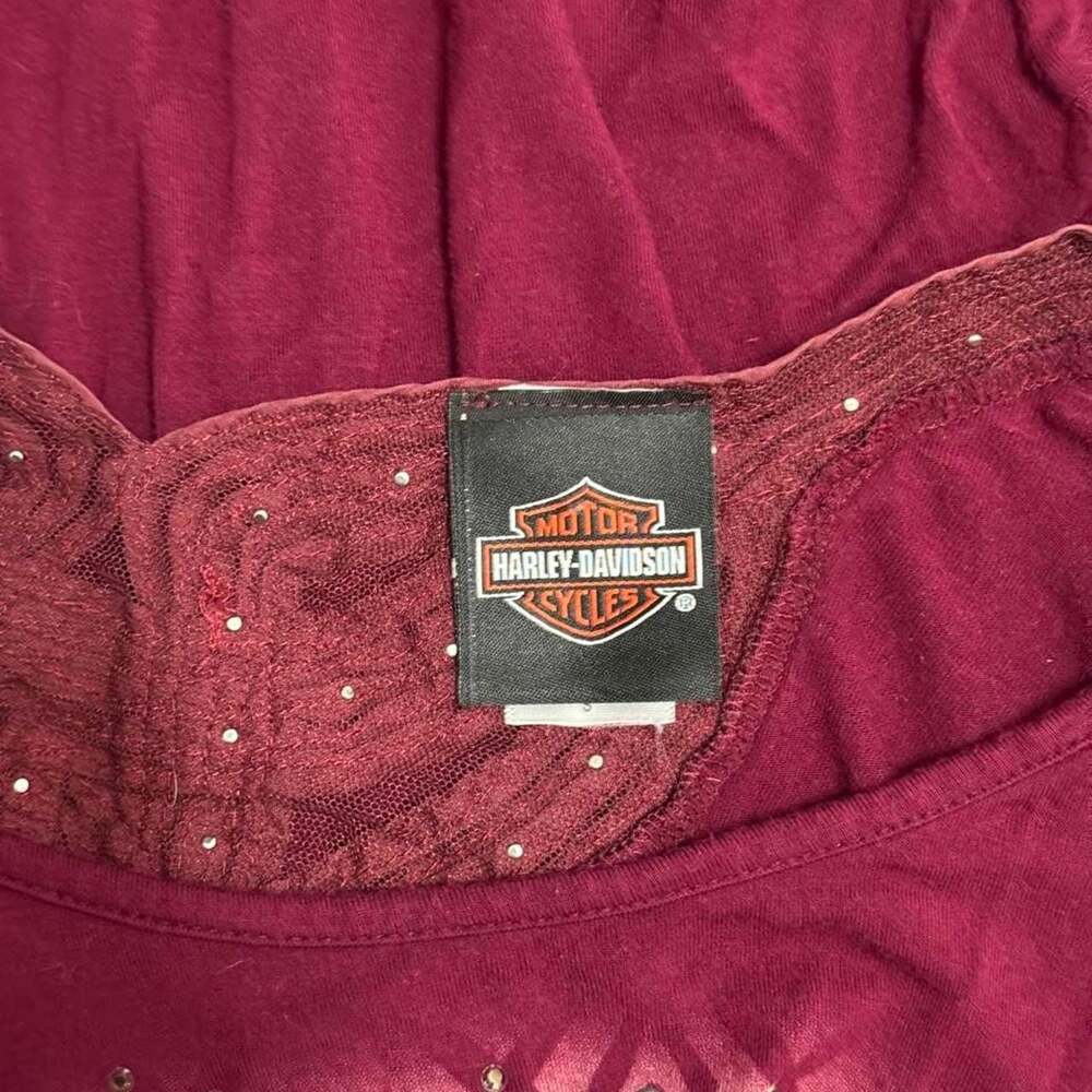 Harley-Davidson Rhinestone Embellished Burgundy 3/4 Sleeve Top Small HDW0916-T14 - Picture 4 of 8